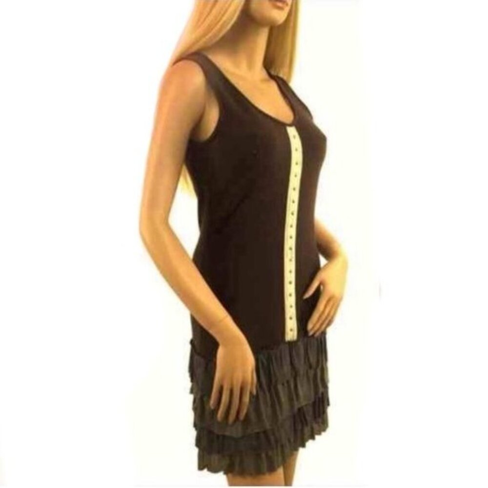 Vtg NWT Brown Tiered Ruffle Hem Drop Waist Mini Dress| Coquette Grunge Fairycore - Picture 4 of 8